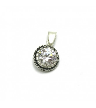 PE001165 Sterling silver pendant solid 925 with 9mm round CZ EMPRESS